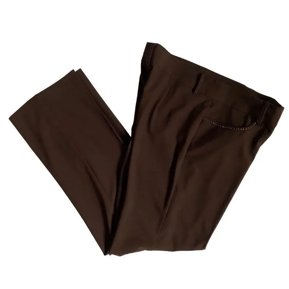 Karen Kane Brown Slacks Beaded Pockets Gorpcore Trousers SZ 10
